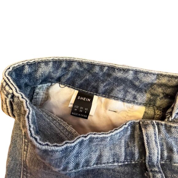 Shein Jean Shorts Women Medium High Rise Distressed Embroidered Stretch SzM W30 - Picture 5 of 6